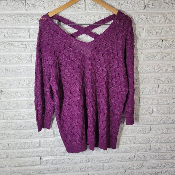 Sejour Womens Sweater 1X Plus Purple Soft Cotton Blend Lightweight PUR58E - Picture 1 of 8